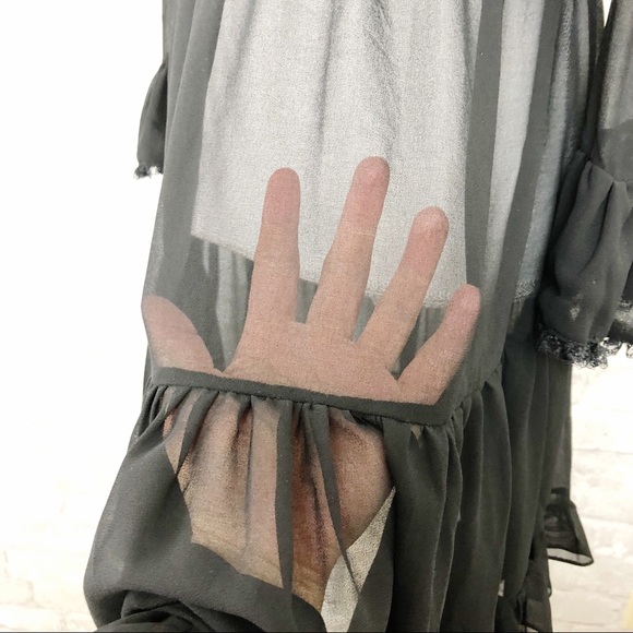 NWOT GENERATION LOVE Black Chiffon Ruffle Long Sleeve Semi Sheer Mini Dress Sm - Picture 11 of 16